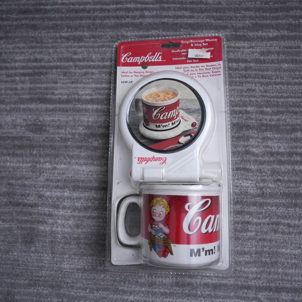 Vintage 1999 Campbells Soup Mug and Beverage Warmer Set MW-4 Red Coffee Soup